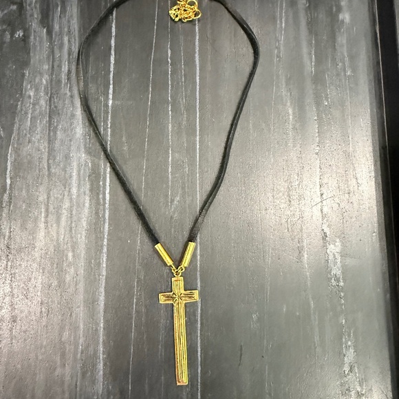 Virgins Saints & Angles Santismo Cross Charm on Leather Necklace - Picture 1 of 4